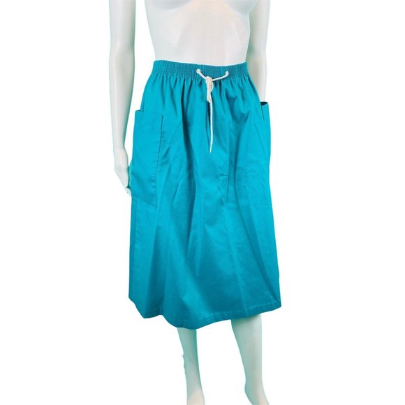 Vintage 1980s Turquoise Skirt Elastic Waist Large Pocket 1950s Style Summer - Picture 5 of 10